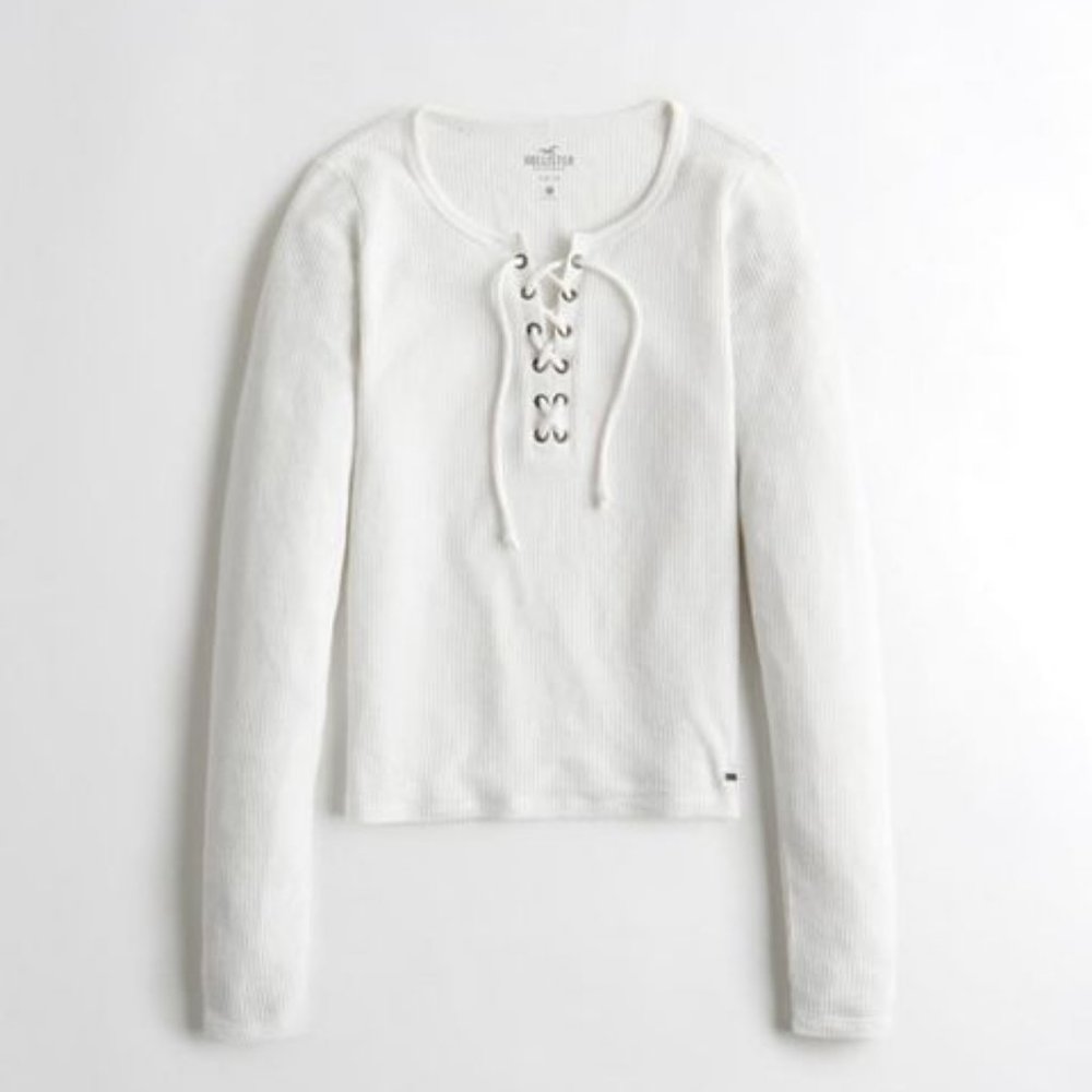 Hollister White Lace Up Ribbed Top NWT LARGE